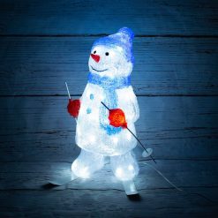 Budget ⌛ Snowtime Large Acrylic Skiing Snowman With 48 Ice White LEDs ✔️