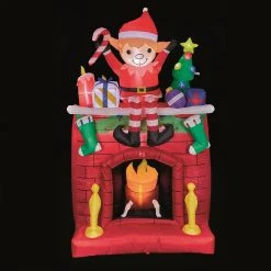 Promo ⌛ Premier 2m 🎄 Christmas Elf On Fireplace 🎄 Christmas Inflatable 😀