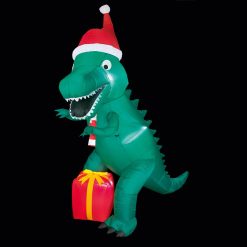 Discount ???? Premier 2.1m Outdoor Inflatable T-Rex With Santa Hat And Parcel ????