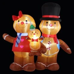 New 🛒 Premier 1.8m Gingerbread Family LED Lit 🎅 Christmas Inflatable 💯