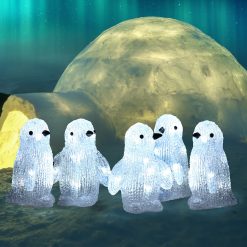 Budget ???? Snowtime Set Of 5 Acrylic White Penguins With Ice White LEDs ????