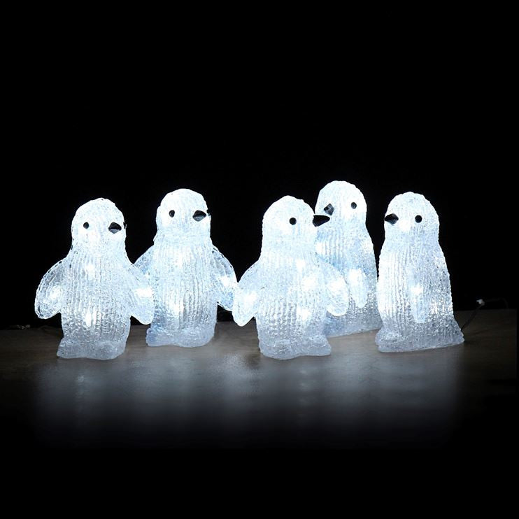 Set of 5 Acrylic White Penguins with Ice White LEDs Budget ???? Snowtime Set Of 5 Acrylic White Penguins With Ice White LEDs ???? -UK Christmas World Sales Store RS04755